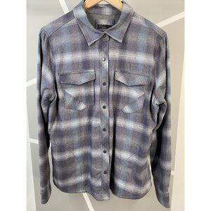 Prana Charley Flannel Women’s L Shacket Full Snap Plaid Lined Blue Gray